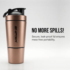 Premium Steel Gym Shaker with Storage Compartment Box for Protein & Supplements