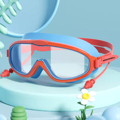 Kids Swimming Goggles with Wide Lens & Attached Earplugs – Anti-Fog, UV Protection, Comfortable Swim Goggles for Boys & Girls