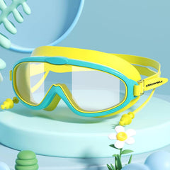 Kids Swimming Goggles with Wide Lens & Attached Earplugs – Anti-Fog, UV Protection, Comfortable Swim Goggles for Boys & Girls