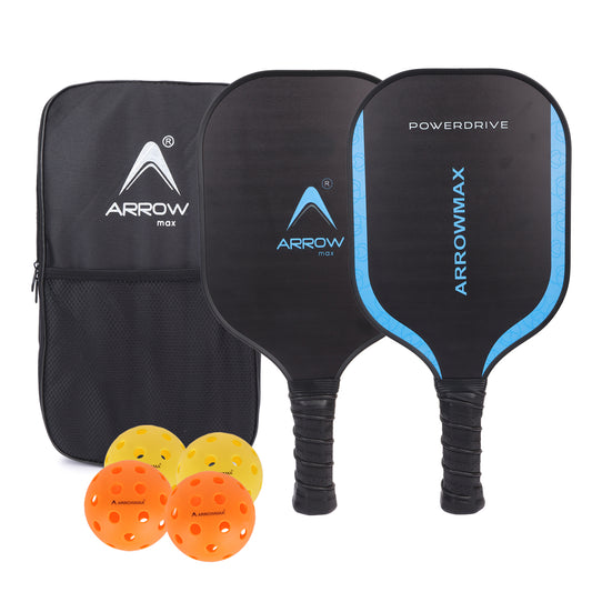 Pickleball Carbon Fibre Set Of 2 Paddles + 4 Balls + Full Zipper Cover