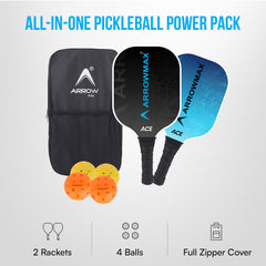 Pickleball Carbon Fibre Set of 2 Paddles 4 Balls Cover Bag-ACE