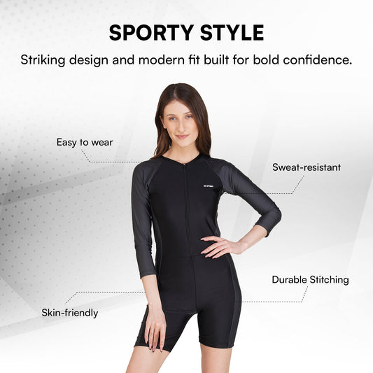 Women Full Sleeve One Piece Swimsuit with Front Zip | UV Protection Swimwear for Beach, Pool & Water Sports