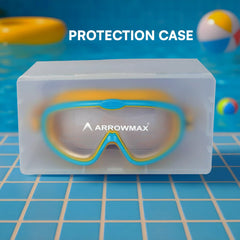 Kids Swimming Goggles with Wide Lens & Attached Earplugs – Anti-Fog, UV Protection, Comfortable Swim Goggles for Boys & Girls