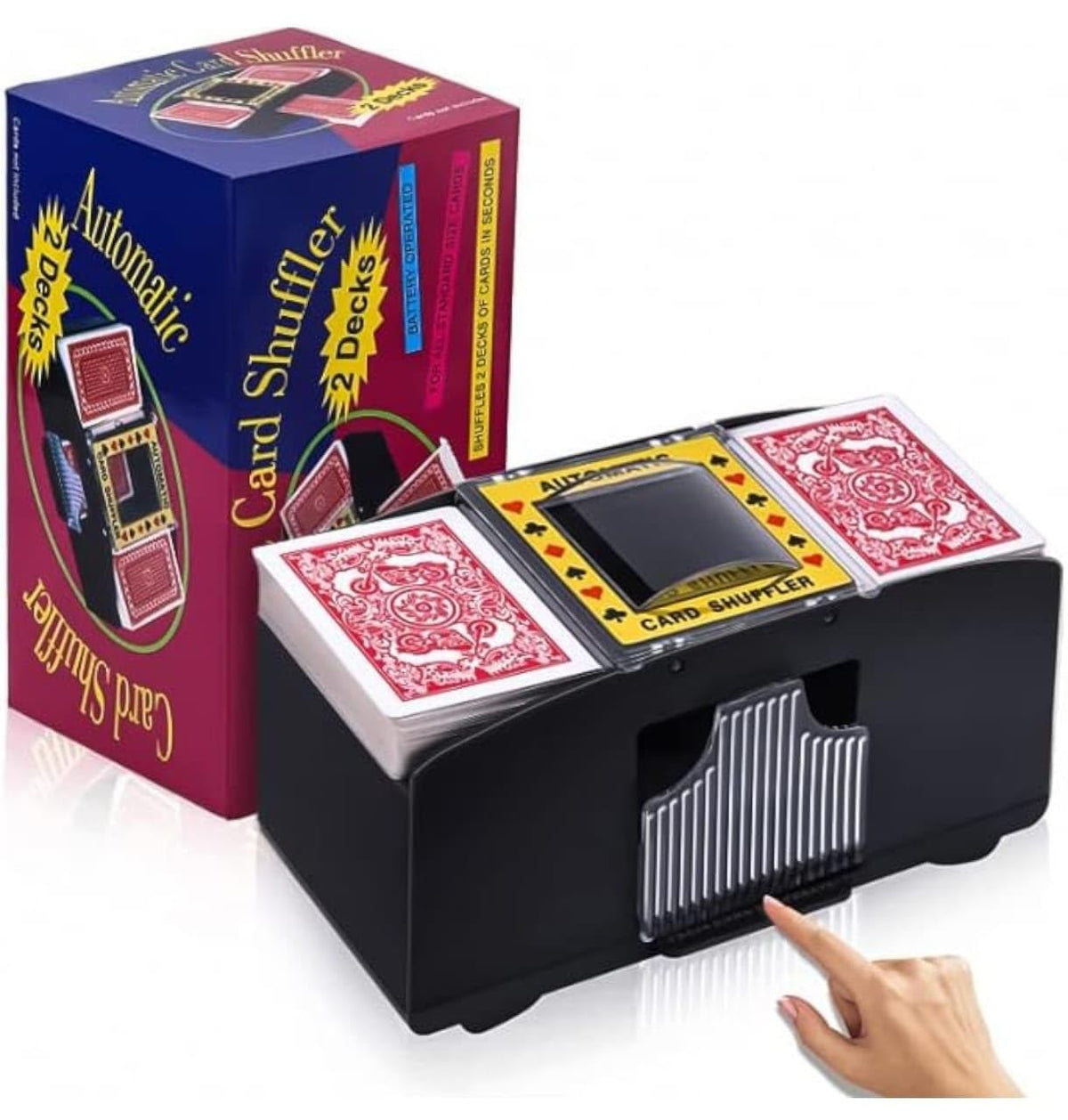 Automatic Card Shuffler Machine with 2 Decks of Playing Cards | Battery Operated Electric Card Shuffling Machine for Poker, UNO, Blackjack & Family Games
