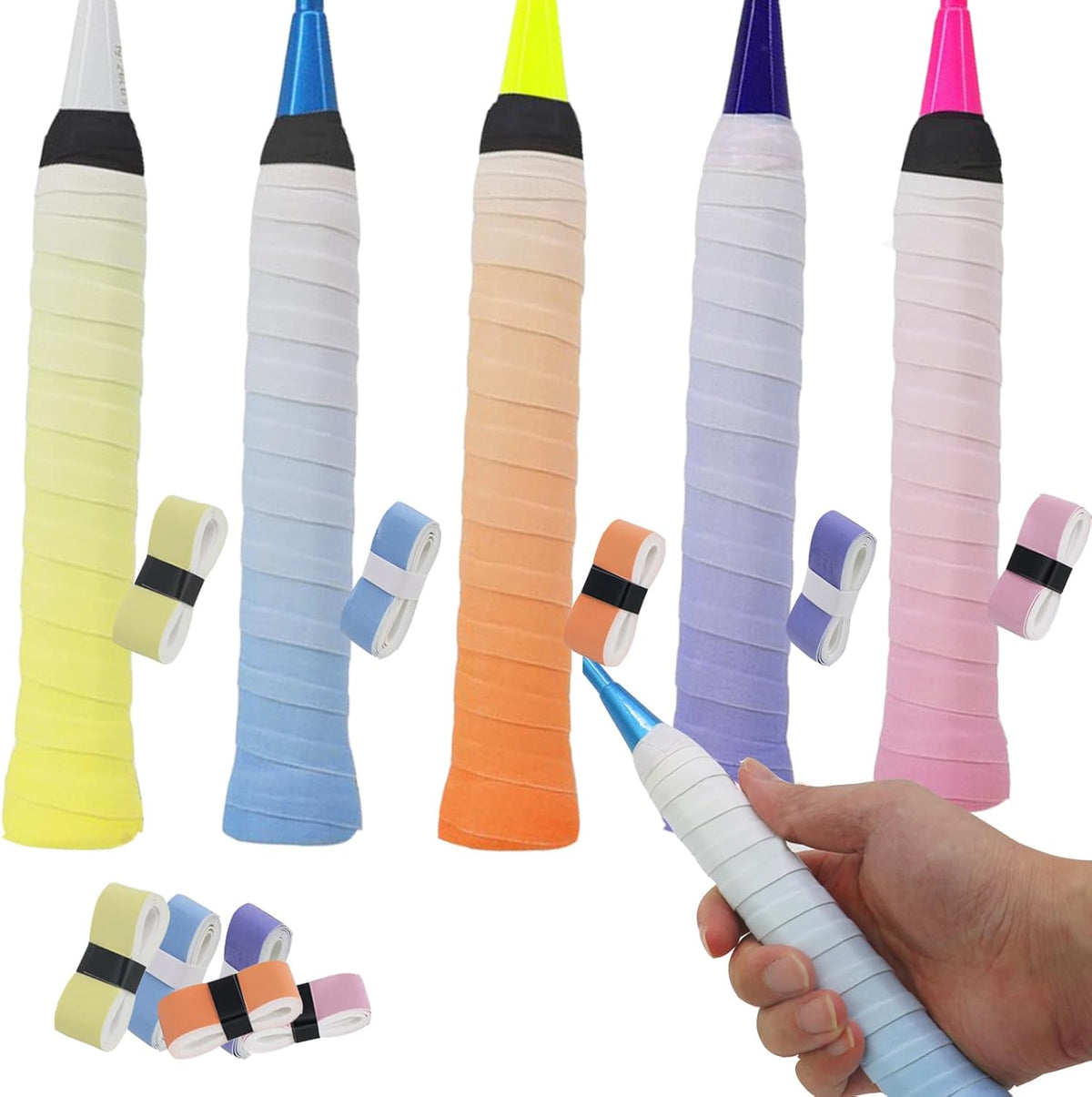 Multicolor badminton and pickleball grip tape set of 5 – anti slip PU overgrip for racket sports India