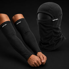 Cooling Arm Sleeves & Balaclava Face Mask Combo for Men & Women | UV Sun Protection | Quick Dry | Black