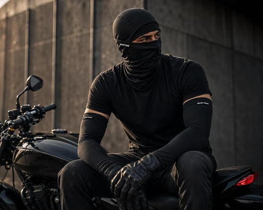 Cooling Arm Sleeves & Balaclava Face Mask Combo for Men & Women | UV Sun Protection | Quick Dry | Black