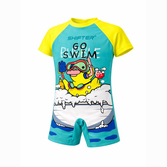 Shifter Kids Half-Sleeve One-Piece Swimsuit | Unisex Chlorine-Resistant Swimwear