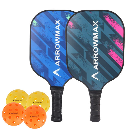 Arrowmax Fibreglass Pickleball Paddle Set-Sprint|2 Pickleball Rackets| 4 Balls ( 40 Holes)| 1 Zipper Bag