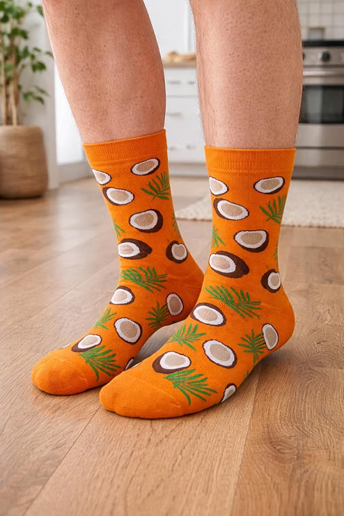 Colorful novelty crew socks for men and women with fun fruit prints