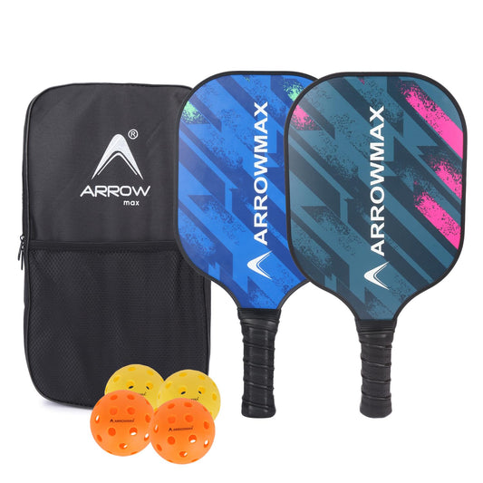 Arrowmax Fibreglass Pickleball Paddle Set-Sprint|2 Pickleball Rackets| 4 Balls ( 40 Holes)| 1 Zipper Bag