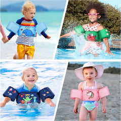 Printed Cool Beach/Pool Party Float Arm Bands Swimming Trainer Vest Life Jacket Safety Gear for Baby Boys and Girls from 2 to 6 Years 22 to 55 lbs