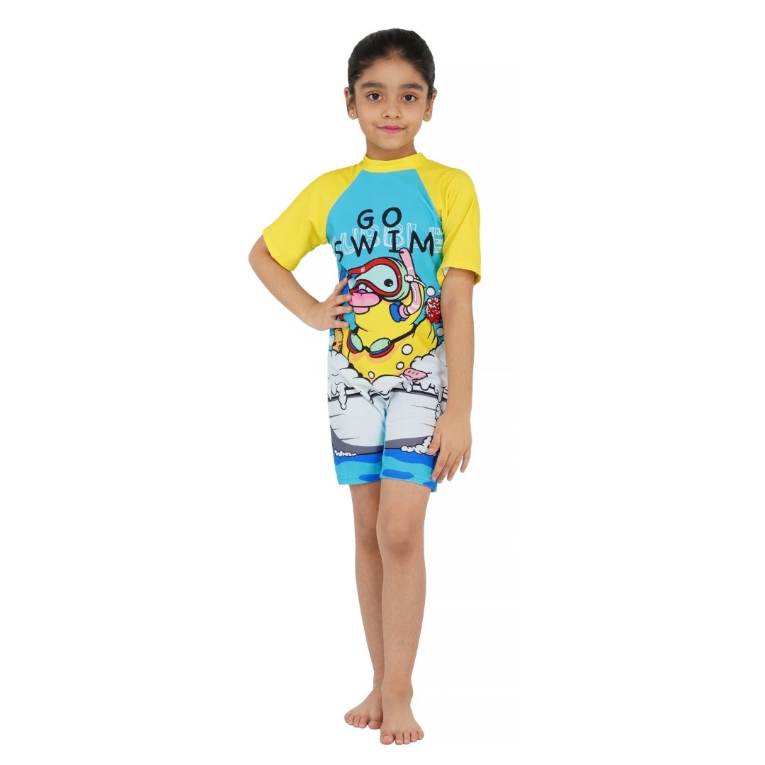 Shifter Kids Half-Sleeve One-Piece Swimsuit | Unisex Chlorine-Resistant Swimwear