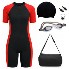 Kids Swimming Kit Combo for Boys & Girls | Unisex Swimwear, Swim Cap, Goggles, Earplug, Nose Clip & Duffle Bag | Complete Swimming Accessories Set