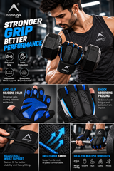 workout gloves with textured anti-slip palm grip for dumbbell exercises, bodybuilding and strength training.