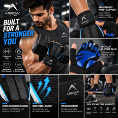 gym gloves with adjustable wrist support strap for a secure fit during weight training.