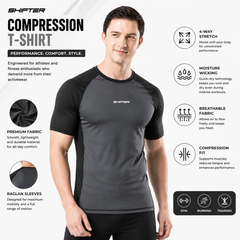 Shifter compression t-shirt for men and women quick dry gym workout sports t-shirt with compression fit