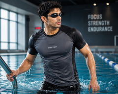 Back view of Shifter compression t-shirt with raglan sleeves quick dry gym running cycling sports wear