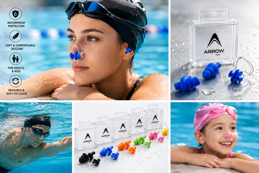 Swimming Ear Plugs and Nose Clip Set Pack of 6,12,24,60 | Waterproof Silicone Swimming Accessories for Adults & Kids