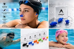 Swimming Ear Plugs and Nose Clip Set Pack of 6,12,24,60 | Waterproof Silicone Swimming Accessories for Adults & Kids