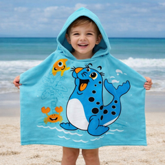 Children hooded poncho towels combo set soft absorbent beach towels for kids age 1 to 7