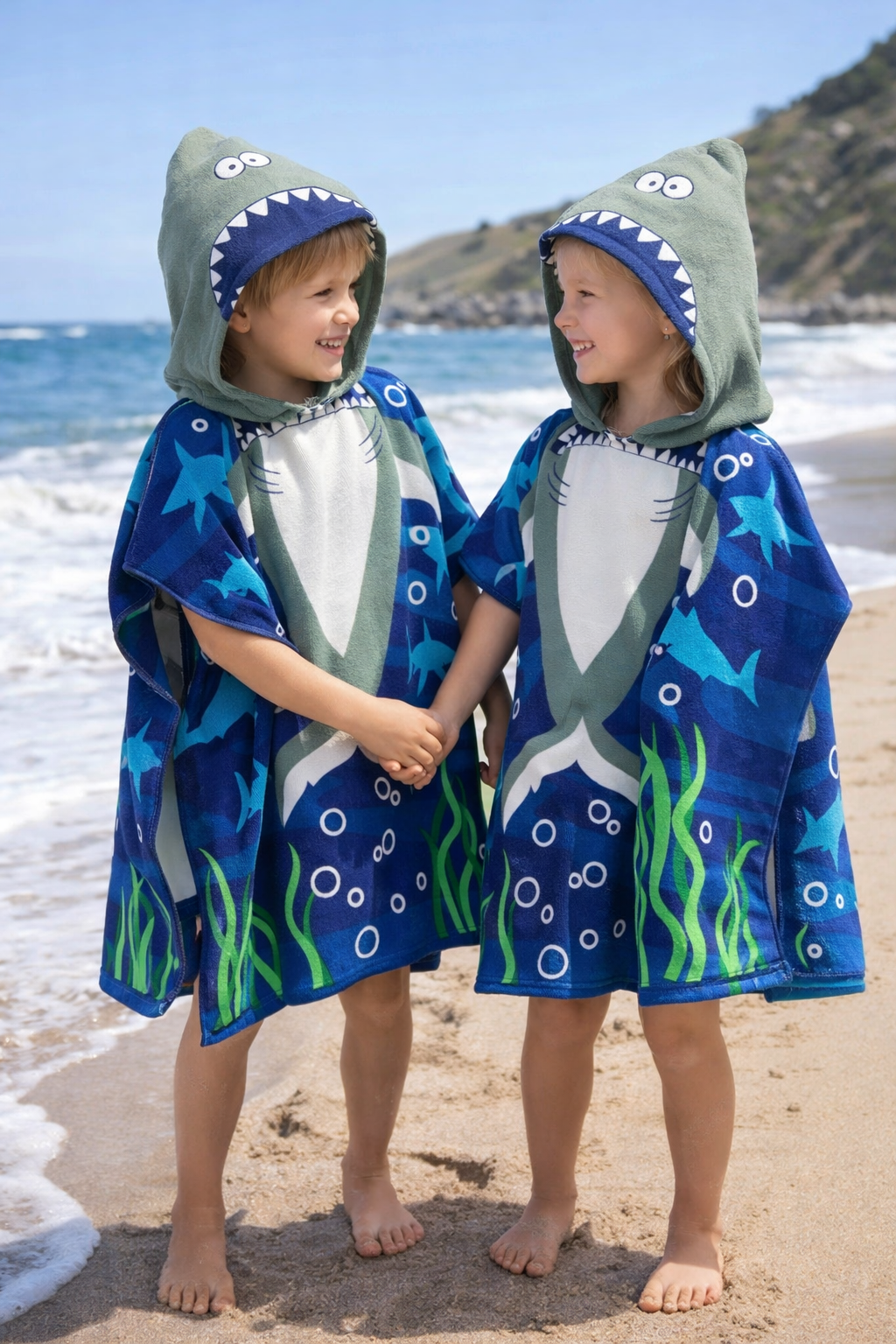Cute kids beach towel combo hooded poncho towels with animal designs for toddlers and children