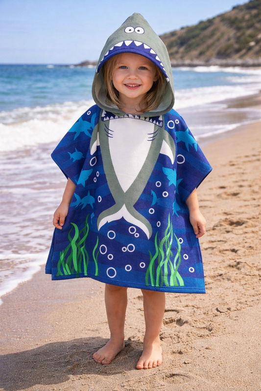 Soft cotton hooded towels for kids 1-7 years with colorful cartoon prints beach and bath poncho towels