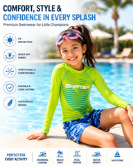Full sleeve kids swimming costume combo with anti fog goggles