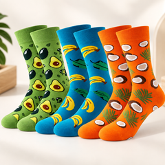 Funky printed socks pack of 3 with avocado, banana and coconut designs
