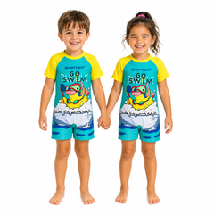 Shifter Kids Half-Sleeve One-Piece Swimsuit | Unisex Chlorine-Resistant Swimwear