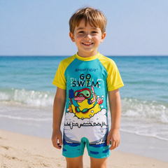 Shifter Kids Half-Sleeve One-Piece Swimsuit | Unisex Chlorine-Resistant Swimwear