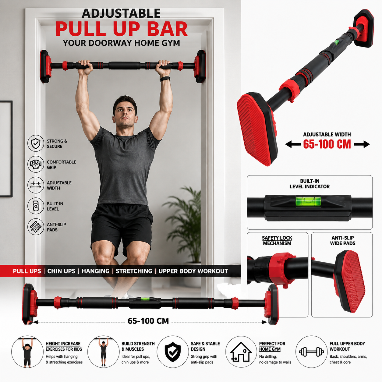 pull up bar adults adjustable home height increase hanging rod kids 