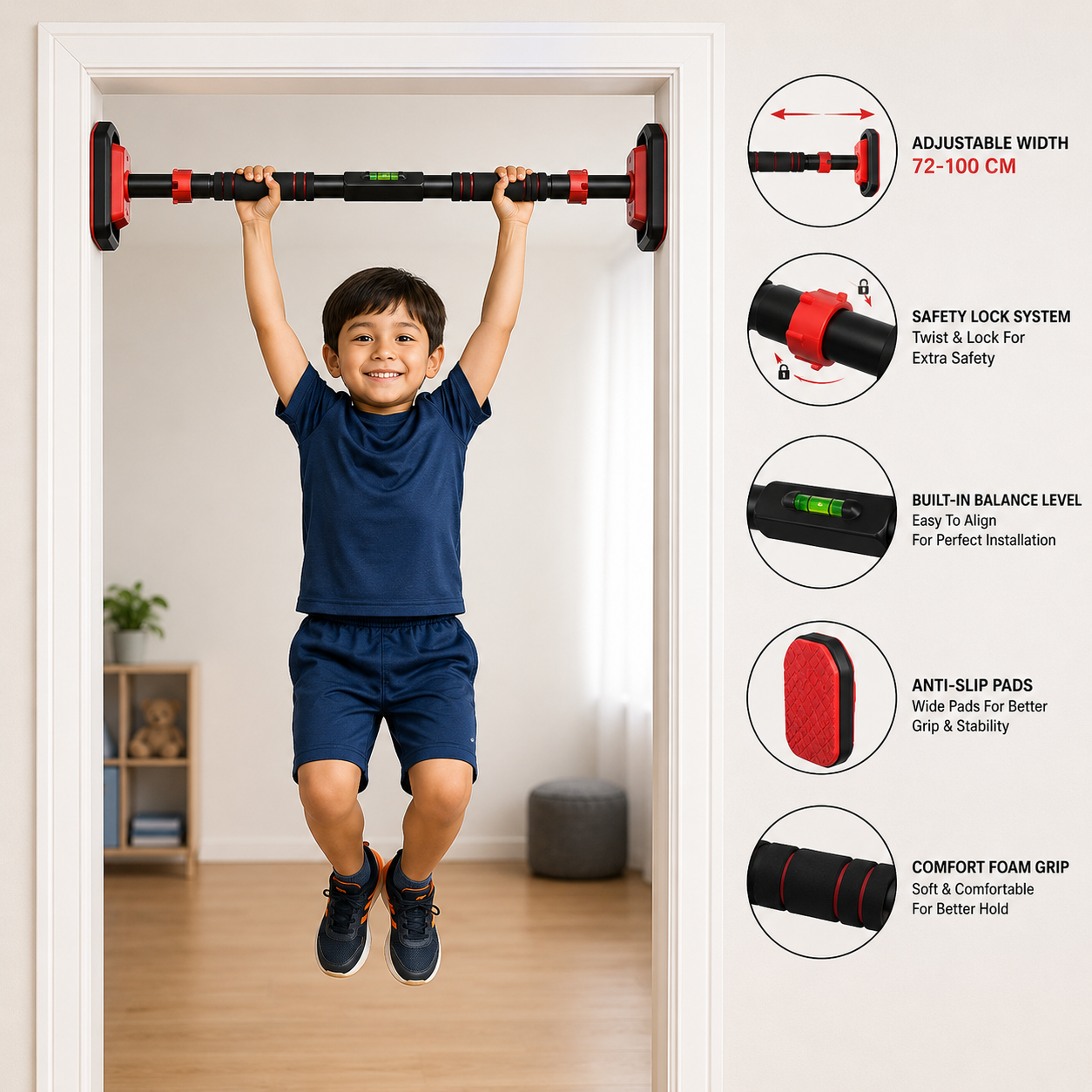 kids hanging height increase rod door bar pull up 