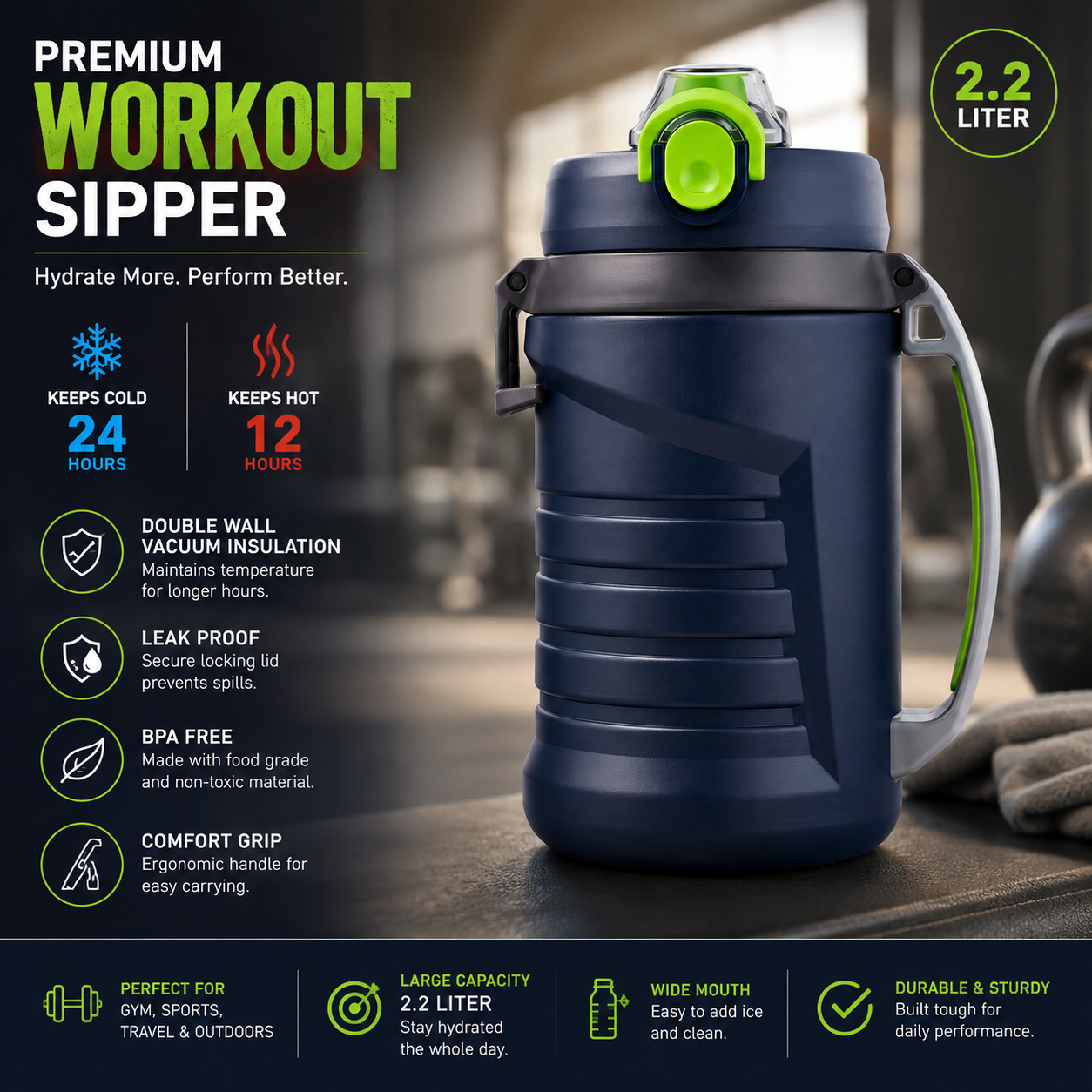 gym bottle big large capacity 2 litre