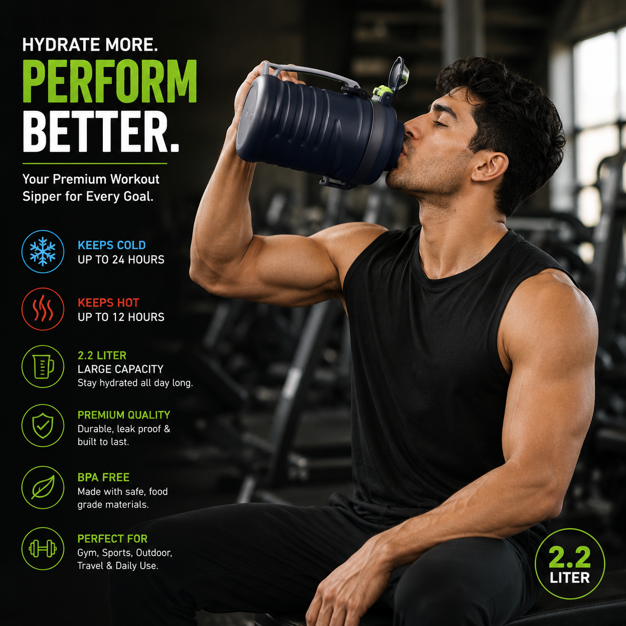 galon water sipper shaker bottle 2 litre lt
