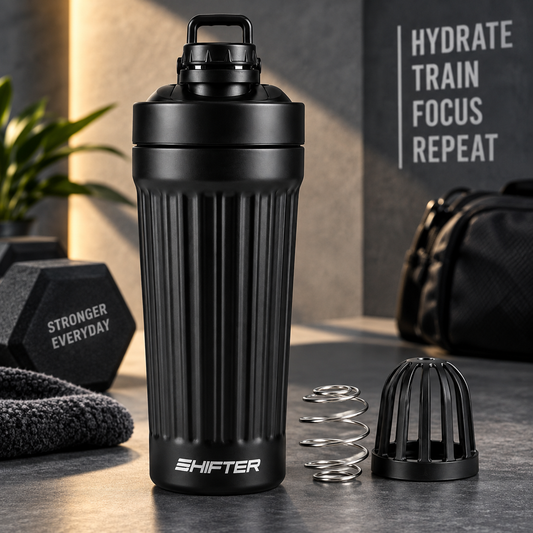 Shifter Stainless Steel Protein Shaker Bottle – Leakproof Gym Shaker for Protein, Fitness & Daily Hydration