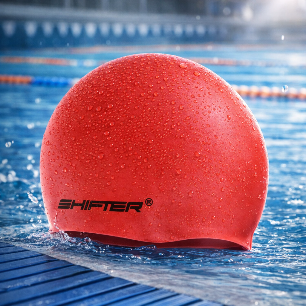 swimming cap red training adults kids stretchable free size