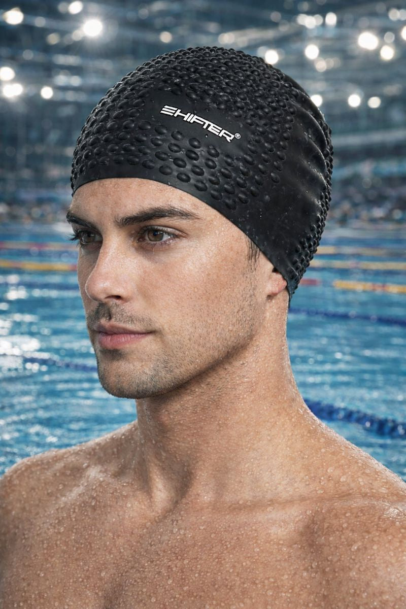 black Unisex swim cap for pool swimming and practice