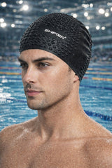 black Unisex swim cap for pool swimming and practice