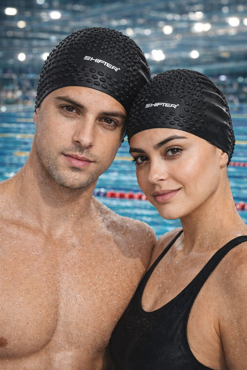 Extra stretch silicone swimming cap for adults