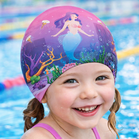kid girl swim cap printed premium pink purple unicorn speedo decathlon
