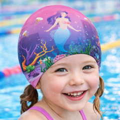 kid girl swim cap printed premium pink purple unicorn speedo decathlon