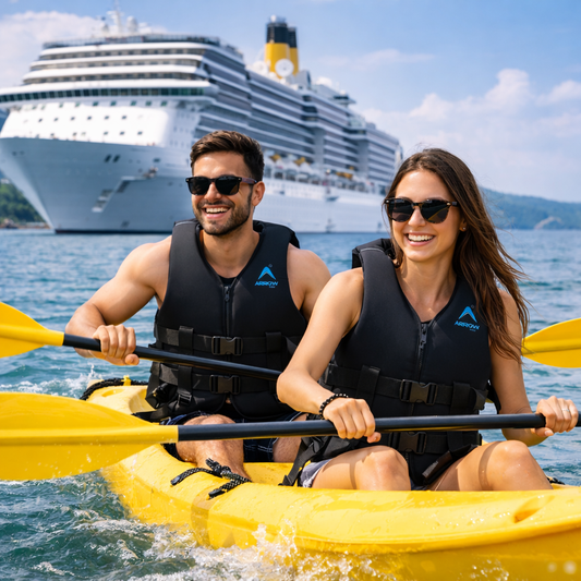 adult life jacket front view adjustable straps safety vest water sports gear India