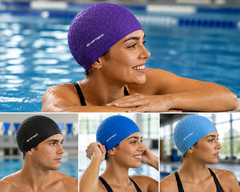Swimming Cap Set with Anti-Fog Goggles, Ear Plugs & Nose Clip for Men & Women | Silicone Waterproof Swim Cap Combo