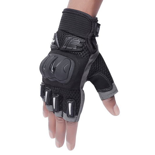 Premium Nylon Riding Gloves Half Cut Finger With Knuckles Bike Rider -Burnout