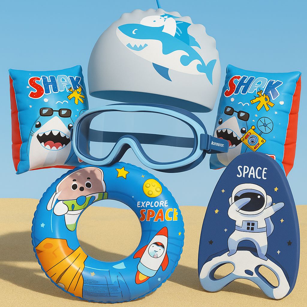 Swimming Training Kit Goggle Cap Earplug Kickboard Arm Band Tubes Set