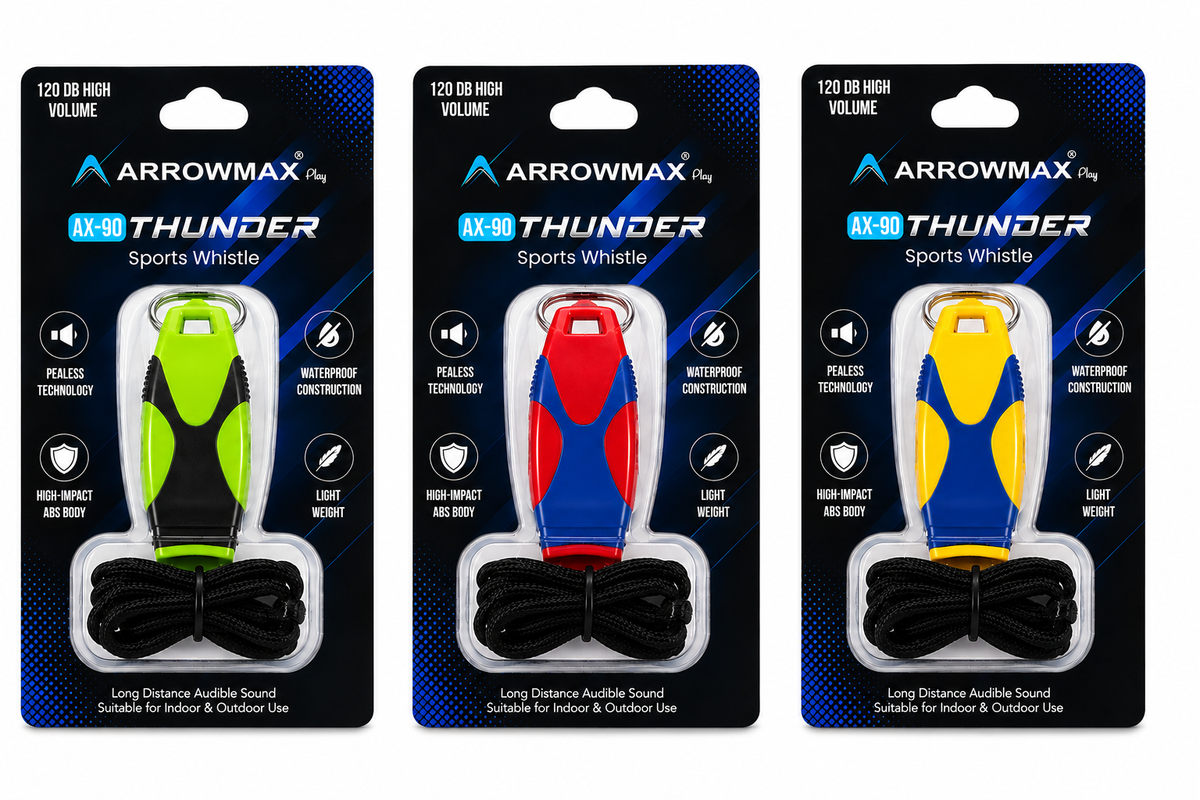 Arrowmax Sports Referee Safety Emergency Whistle with Lanyard | Loud Whistle for Sports, Coaching & Emergency Use