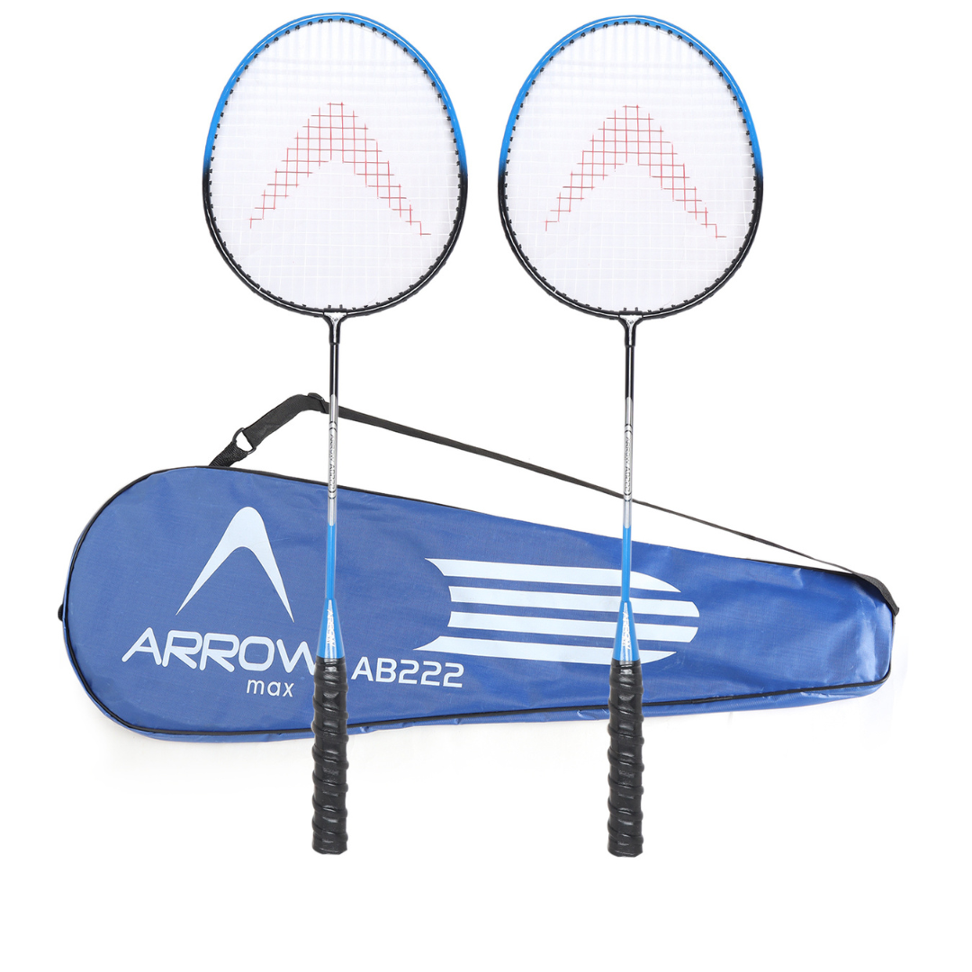Two steel badminton rackets with padded carry cover for kids and adults