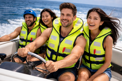 High visibility life jacket for adults with adjustable straps